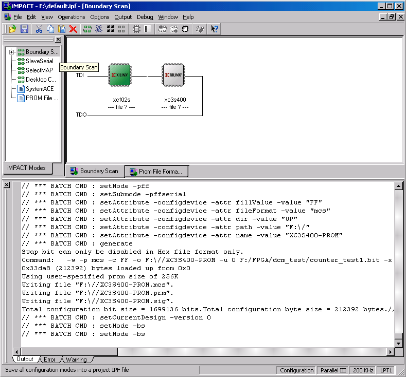 Xilinx FPGA Configuration iMPACT - Configuration Bit Stream download